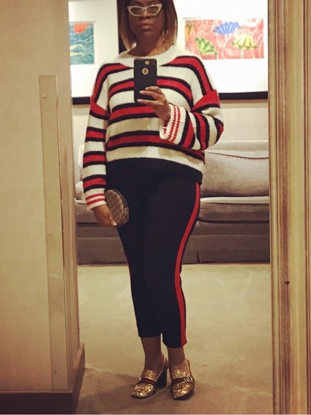 bp Striped Crewneck Sweater in Black, Red, White